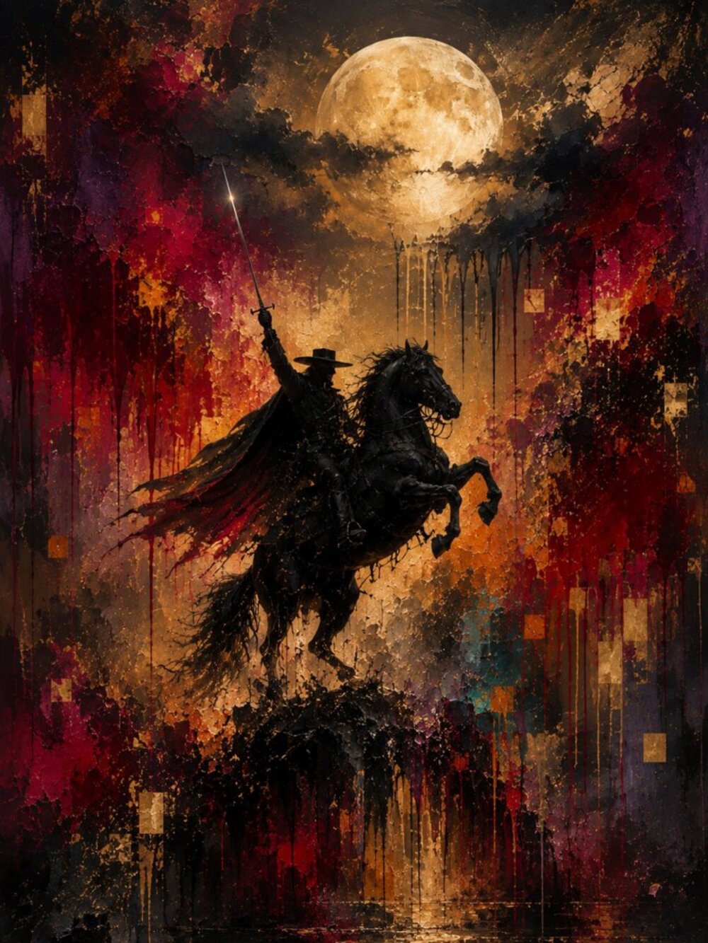 Shadows of the Crimson Moon Art Print 24x36 Crimson Black